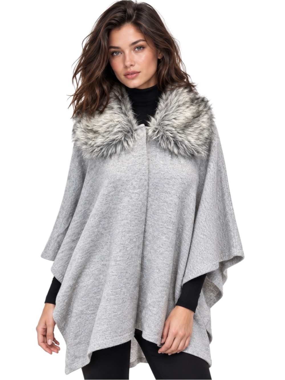 Anthropologie Luii Gray Knit Cape Poncho With Removable Collar Size XL
